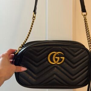 Black and gold Gucci Marmont bag small